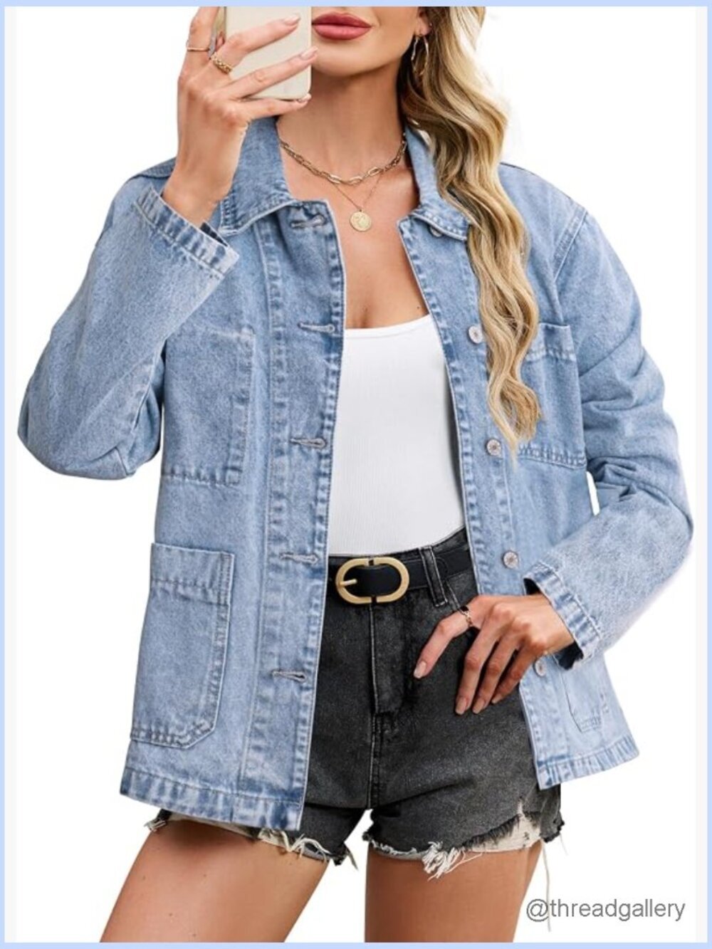 Oversized Button Down Denim Jean Jacket with Pockets